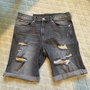 H&M Men's Ripped Black Denim Shorts